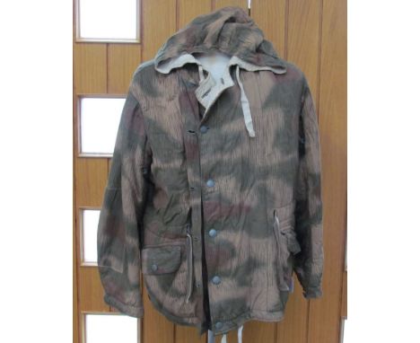 A German reversible camouflage 'Tarnjacke' parka jacket thought to be Third Reich era. Sumpftarn tan/water coloured pattern a