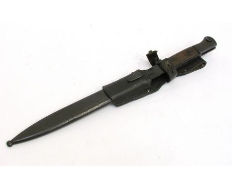 A WWII era German E &amp; F Horster K98 Mauser bayonet with hardwood grips and all-steel scabbard. The blade numbered 2245 an