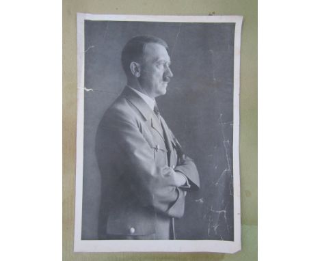 An original Third Reich era German propaganda photograph portrait of Adolf Hitler, thought to have been a magazine insert. Ac