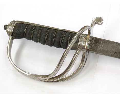 A George V 1821 pattern Royal Artillery officers sword, the Henry Wilkinson spear-pointed foliate engraved blade with "Royal 