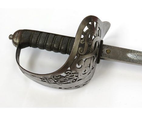 An 1895 pattern infantry officers sword by Pillin of Soho, London, VR cypher to guard, shagreen grip, spear-point blade, brow