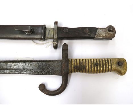 A French Chassepot bayonet (no scabbard) and another with unusual markings (possibly Ottoman Mauser) with scabbard  (2)