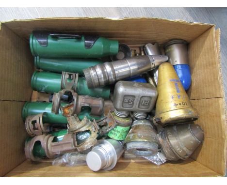 A box of miscellaneous shell heads and large calibre ammunition including impact shell head 