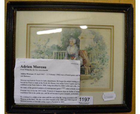 Attributed to Adrien Moreau (French, 1843-1906) seated lady on a bench, watercolour, signed (bottom right) 