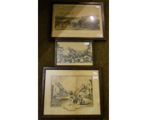 Craven Agricultural Show Field, lithograph by W.H.Janes, an engraving of Skipton High Street and a framed photograph of Skipt