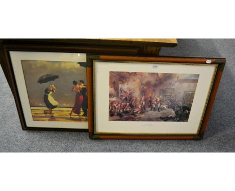 After Robert Alexander Hillingford (1825-1904) A scene at Waterloo, colour print, framed and glazed; together with after Vett