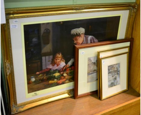 Granny's Kitchen after David Shepherd signed first edition, with three prints after Russell-Flint (4)