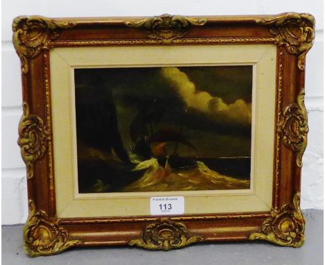 British School  'Seascape' Oil-on-canvas, apparently unsigned, in an ornate gilt wood frame, 19 x 14cm 