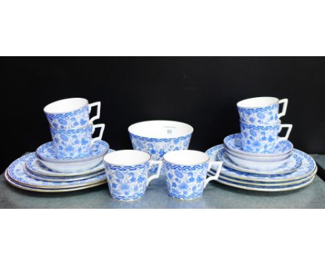 A Royal Crown Derby blue and white porcelain teaset, comprising six cups, five saucers, three side plates, five larger and a 