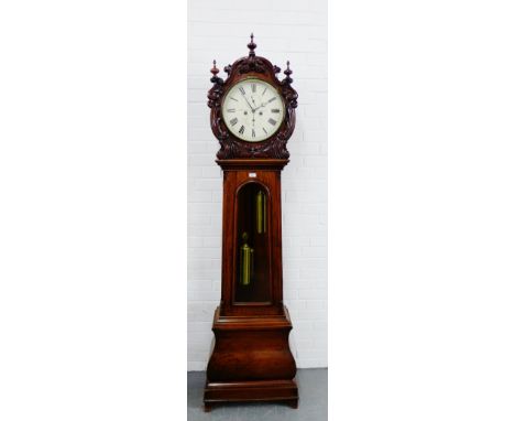 19th century mahogany long cased clock in a bombe case, the enamel dial with two subsidiaries and inscribed J.W Mitchell, Gla