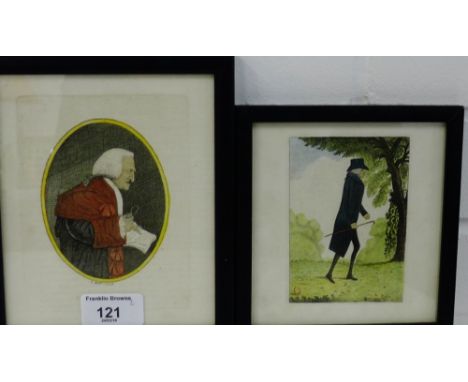 John Kay  'Lord Monbaddo' Framed coloured engraved print, together with another of  'Mr John Bennet', largest 13 x 15cm
