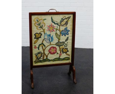 A mahogany fire framed fire screen with needlework insert, 80 x 48cm