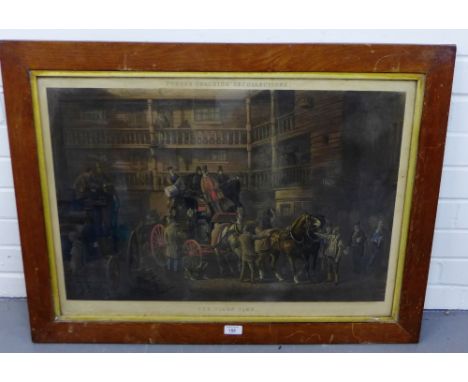 'The Olden Time'  Coloured Fores's Coaching Recollections, print in an oak frame, 70 x 50cm From the residual contents of a W