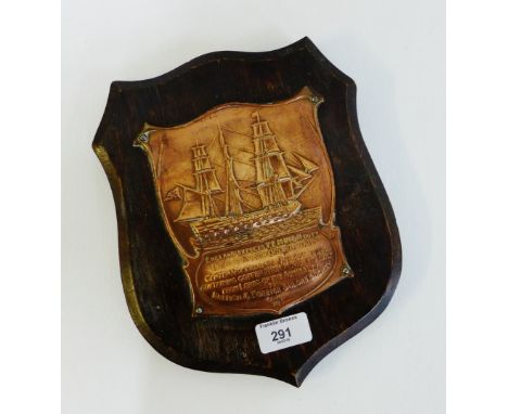 A copper and oak wall plaque reputedly containing copper from H.M.S. Victory,  26 x 20cm