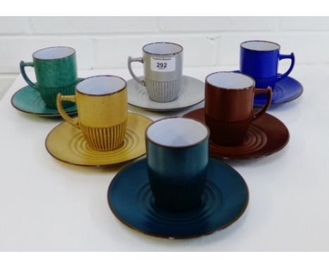 A Scandinavian pottery coffee set comprising six cups and six saucers, (12) 