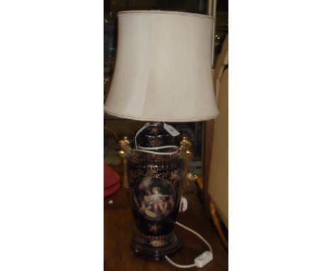 A sevres style blue porcelain table lamp