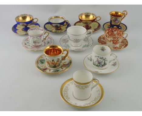 A Royal Doulton 'Belmont' pattern coffee can, together with nine other decorative cabinet cups and saucers, (10)