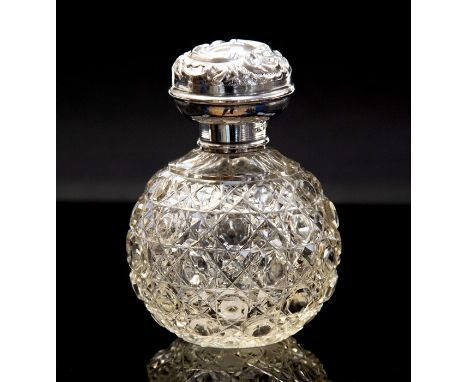 An Edwardian silver topped hob nail cut glass perfume bottle, the mount J&amp;R., Chester 1906