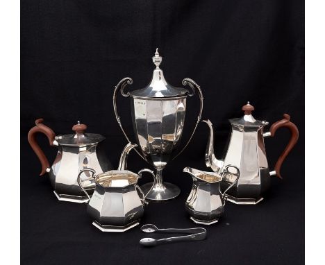 An Elizabeth II four piece silver tea and coffee service comprising teapot, coffee pot, milk jug and a twin handled sugar bow