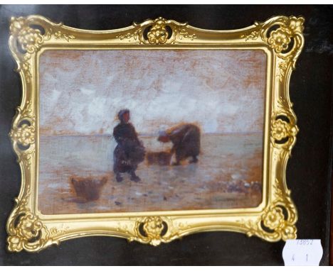 H..S..Stevenson (British, early 20th Century), The Mussel Gatherers, signed and dated 1902 l.r., oil on panel, 9 by 14cm, gil
