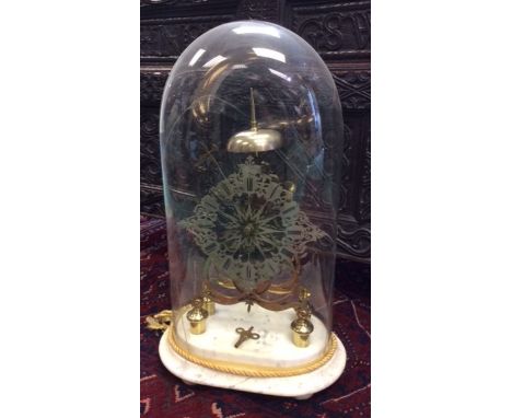 A 19th Century brass skeleton bracket clock, silvered dial with Roman numerals, single fusee movement striking on a bell, whi