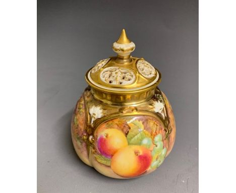 A Royal Worcester vase and cover, painted with fruit, No.175, signed  S. Drysdale, 20th Century black mark Made in England, 1