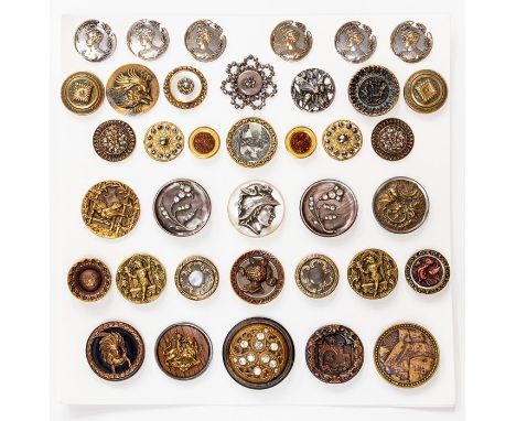 A fine collection of 19thCentury metal buttons including cut steel silvered, gilt, enamel, diamonte andmother-of-pearl, vario