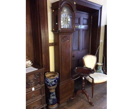 A George III oak eight day longcase clock, the dial inscribed William Riches Swanton Abbott, the brass dial with gilt spandre