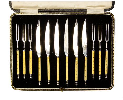 "The Tudor Dessert Knife and Fork" - a six piece dessert knife and fork set after originals from circa 1565, with stainless b