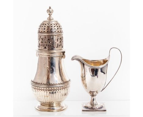 A large Victorian silver sugar caster by George Nathan and Ridley Hayes, Chester 1898, of baluster form, raised upon stepped 