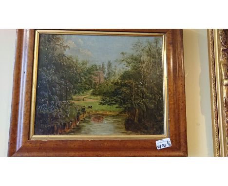 Oil on canvas river scene along with a castle scene signed Digby Page and a portrait of a girl (3)