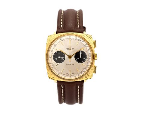 Breitling, a circa 1970's gents Breitling gold plated Top Time chronograph wristwatch, 3.5cm circular silver dial with textur