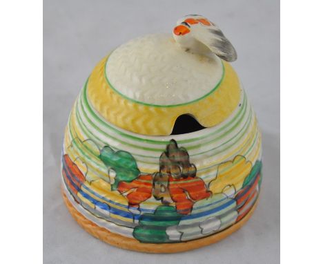 Clarice Cliff for Wilkinson, a small Capri beehive honey pot, Bizarre mark, 7.5cm high