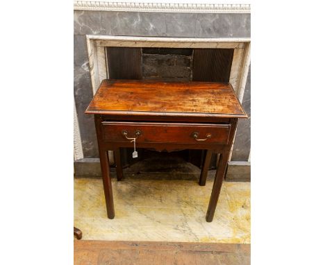 A George III oak side table, fitted with a single&nbsp;drawer, raised on square legs, 76cm high, wide, 41cm deep&nbsp;