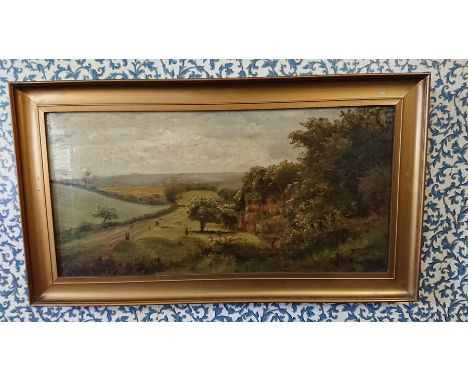 R Clarkson, oil on canvas of a country scene, plus oil on canvas of a huntsman on horseback with hound at his side. (2)