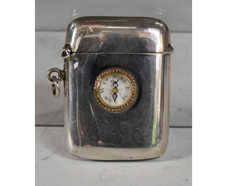 ***AWAY COLLECTED BY VENDOR 09/04***An Edwardian silver plain vesta case, the front inset with compass, with suspension ring,