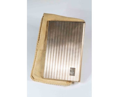 A George VI 9ct gold cigarette case, engine turned chevron pattern, vacant cartouche, Birmingham 1946, approx 213.6gms