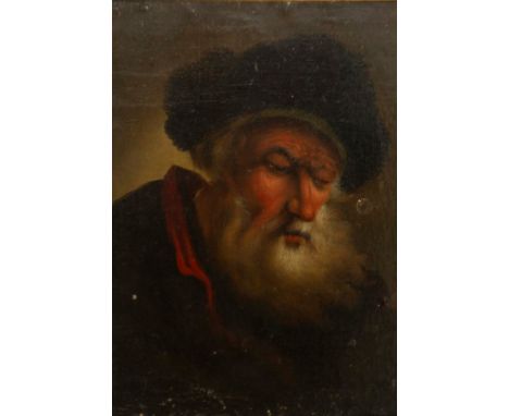 Dutch School, 19th Century, a portrait of a bearded man wearing a hat, oil on board, 11 by 9.5cm, framed&nbsp;