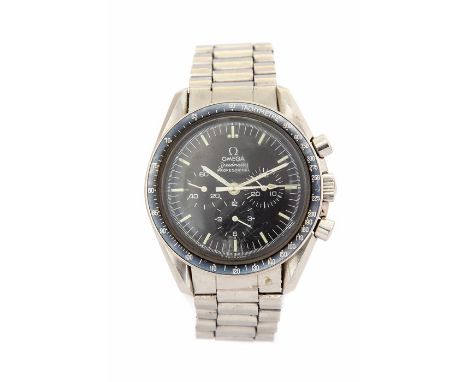 Omega, a circa 1960's gents steel Omega Speedmaster Professional wristwatch, 4cm circular black with black enamel tachymetre,