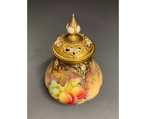 A Royal Worcester vase and cover, painted with fruit , No. 291B, signed J. Reed, 20th Century black mark Made in England, 17c