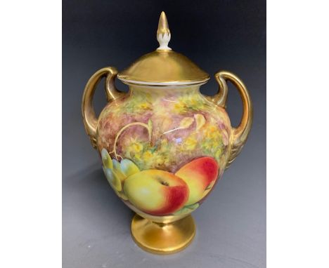 A Royal Worcester twin handled vase and cover painted with fruit, No. 2710, signed P. Stanley, 20th Century black mark  Made 