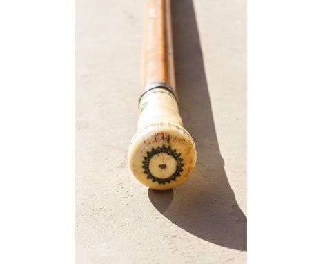 19thC walking stick with brass ferrule and ivory handle.