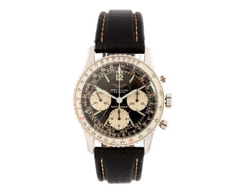 Breitling, a rare steel Iraqi Air Force Breitling Navitimer chronograph wristwatch, 4cm circular black dial with rotating bez