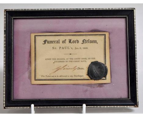 Ticket to the funeral of Lord Nelson at St. Paul's Cathedral, 9 January 1806. 'Admit the bearer, at the south door, to the ga