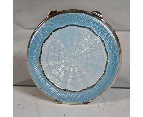 A George VI silver and enamel compact, the cover with radiating guilloche powder blue scalloped enamel decoration,&nbsp;Josep