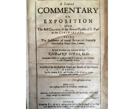 Sibbs, Richard. A Learned Commentary or Exposition upon The First Chapter of the Second Epistle of S. Paul to the Corinthians
