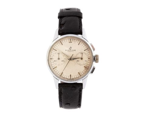 Breitling, a circa 1960's steel Breitling chronograph wristwatch, 3cm circular champagne dial, two subsidiary dials, backplat