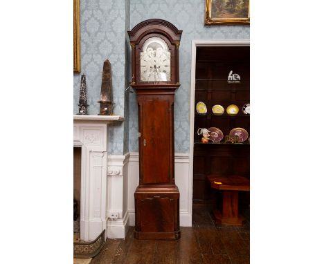 A George III mahogany eight day longcase clock, the silvered dial inscribed 'Thomas Williams, Wrington', the dial with a subs