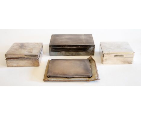 A Collection of silver cigarette cases and boxes including: A Continental 0.835 white metal engine turned and cedar lined cig