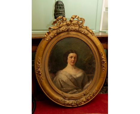 British School, 18th Century, a portrait of Elisabeth Tauchn..., head and shoulders wearing a white fur lined dress, oil on c